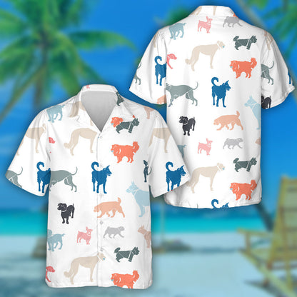 Colorful Dogs Of Different Breeds On White Hawaiian Shirt, Hawaiian Shirt Gift, Christmas Gift