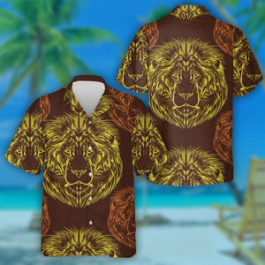 Yellow And Pink Head Of Lion Hawaiian Shirt, Hwaiian For Gift