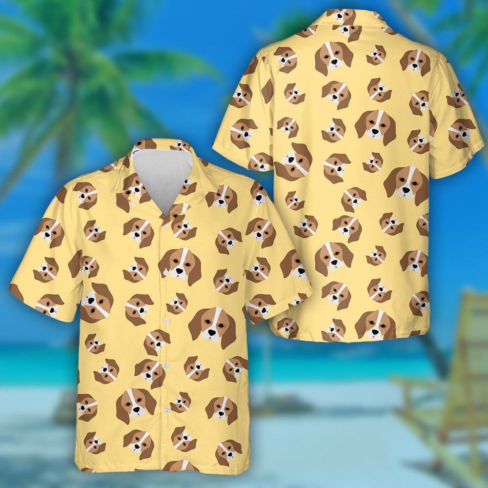 Face Of Beagle Dog On Yellow Background Hawaiian Shirt, Hawaiian Shirt Gift, Christmas Gift