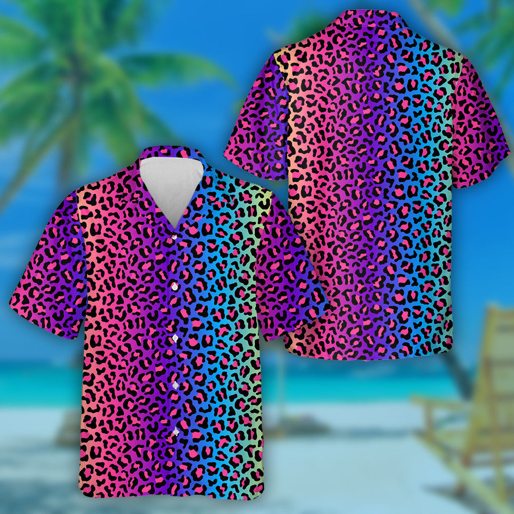 Colorful Leopard Neon Rainbow Colored Background Hawaiian Shirt, Hawaiian Shirt Gift, Christmas Gift