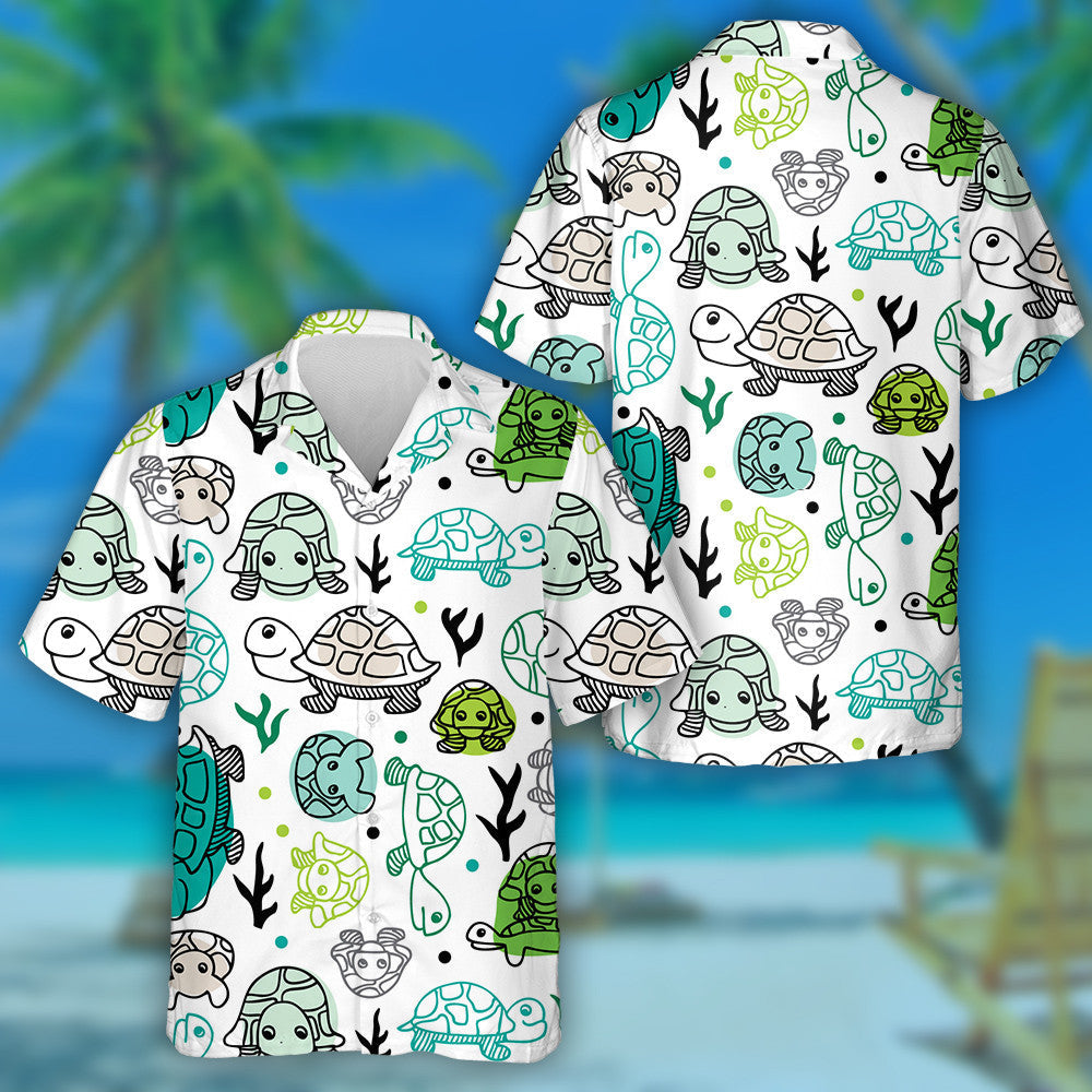 Sea Life Turtle Illustration Doodle Background Hawaiian Shirt, Hawaiian Shirt Gift, Christmas Gift