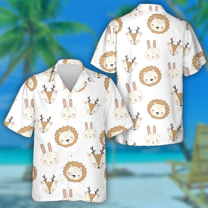 Lion Rabbit And Reindeer On White Background Hawaiian Shirt, Hawaiian Shirt Gift, Christmas Gift
