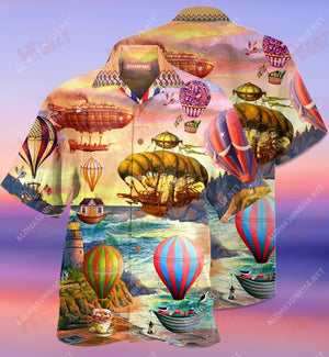 Air Balloon Steampunk Short Short Sleeve Shirt Ocean Hawaiian T Shirts Hawaiian Crazy Shirts Hawaiian Shirt Pattern, Christmas Gift