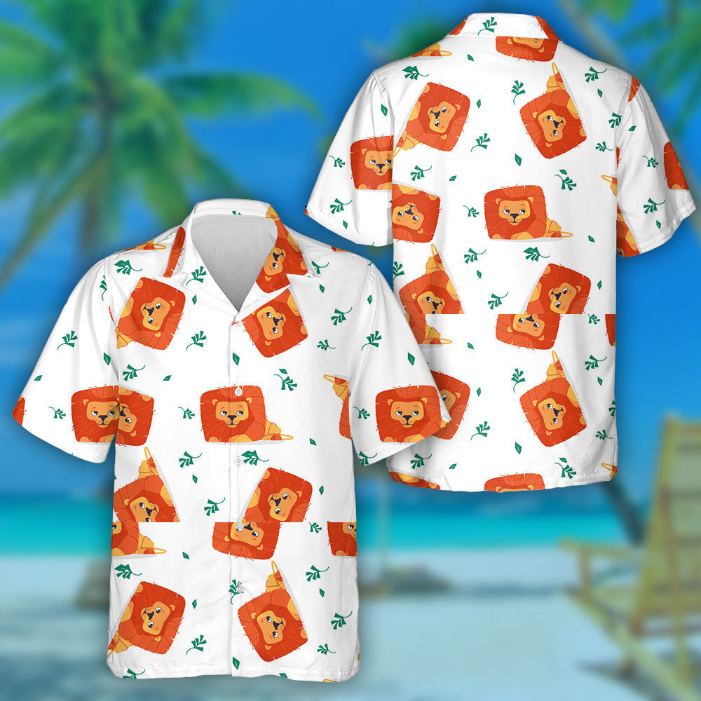 Lazy Lion With Leaves On White Background Hawaiian Shirt, Hawaiian Shirt Gift, Christmas Gift
