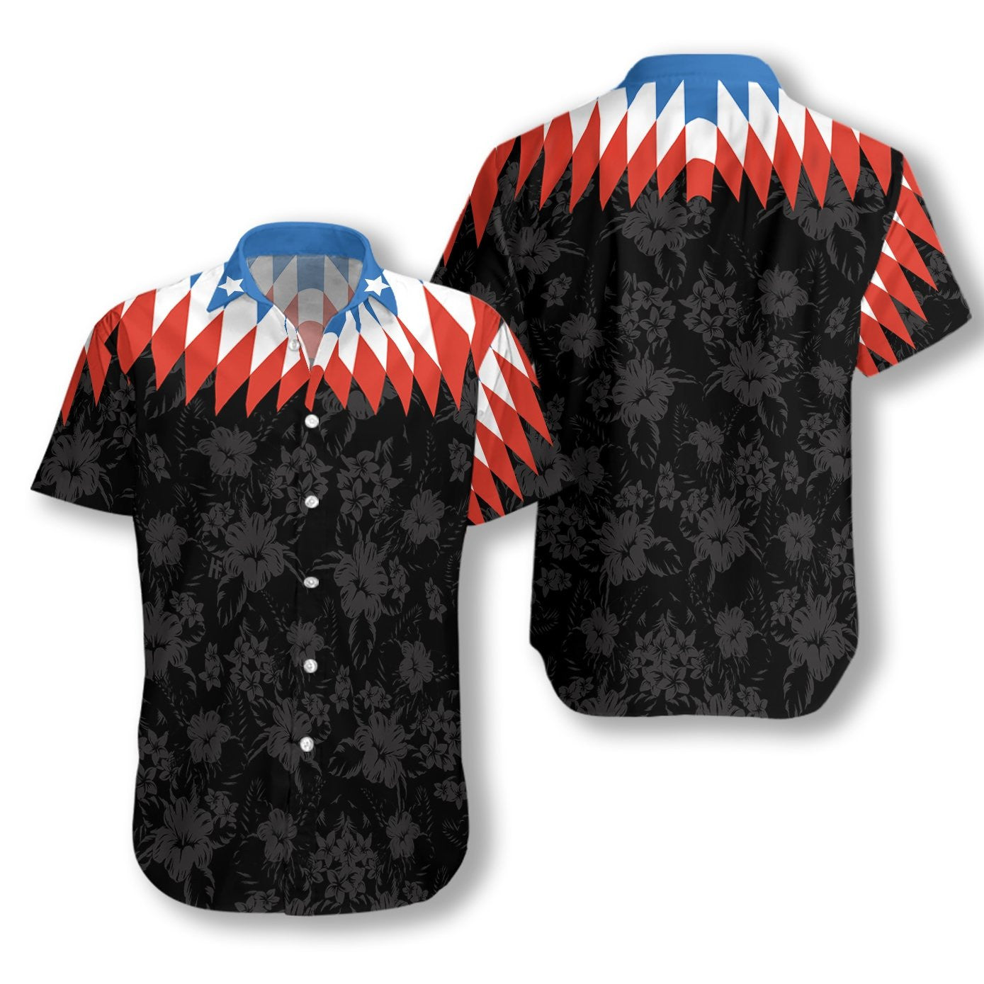 Bláthanna SAM Vintage Dearg Agus Gorm Dearadh Geoiméadrach Léine Haváís, Bronntanas Léine Haváís, Bronntanas Nollag