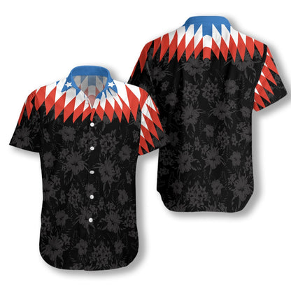 Bláthanna SAM Vintage Dearg Agus Gorm Dearadh Geoiméadrach Léine Haváís, Bronntanas Léine Haváís, Bronntanas Nollag