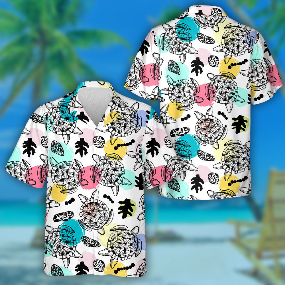 Hand Drawn Vintage Style With Sea Turtles Hawaiian Shirt, Hawaiian Shirt Gift, Christmas Gift