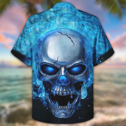 Skull Blue Head Crazy Ornamental Hawaiian Shirt,Hawaiian Shirt Gift, Christmas Gift