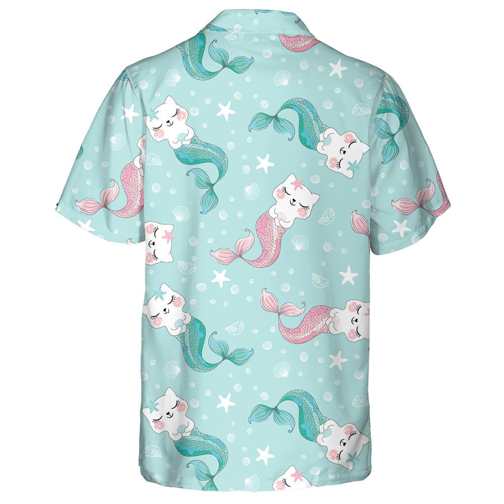 Funny Cartoon Cute Cat Mermaid On Green Hawaiian Shirt, Hawaiian Shirt Gift, Christmas Gift