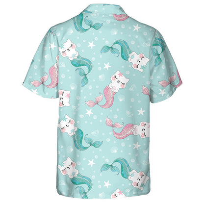 Funny Cartoon Cute Cat Mermaid On Green Hawaiian Shirt, Hawaiian Shirt Gift, Christmas Gift
