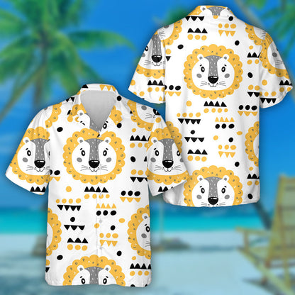 Black And Yellow Cute Lion And Shape Hawaiian Shirt, Hawaiian Shirt Gift, Christmas Gift
