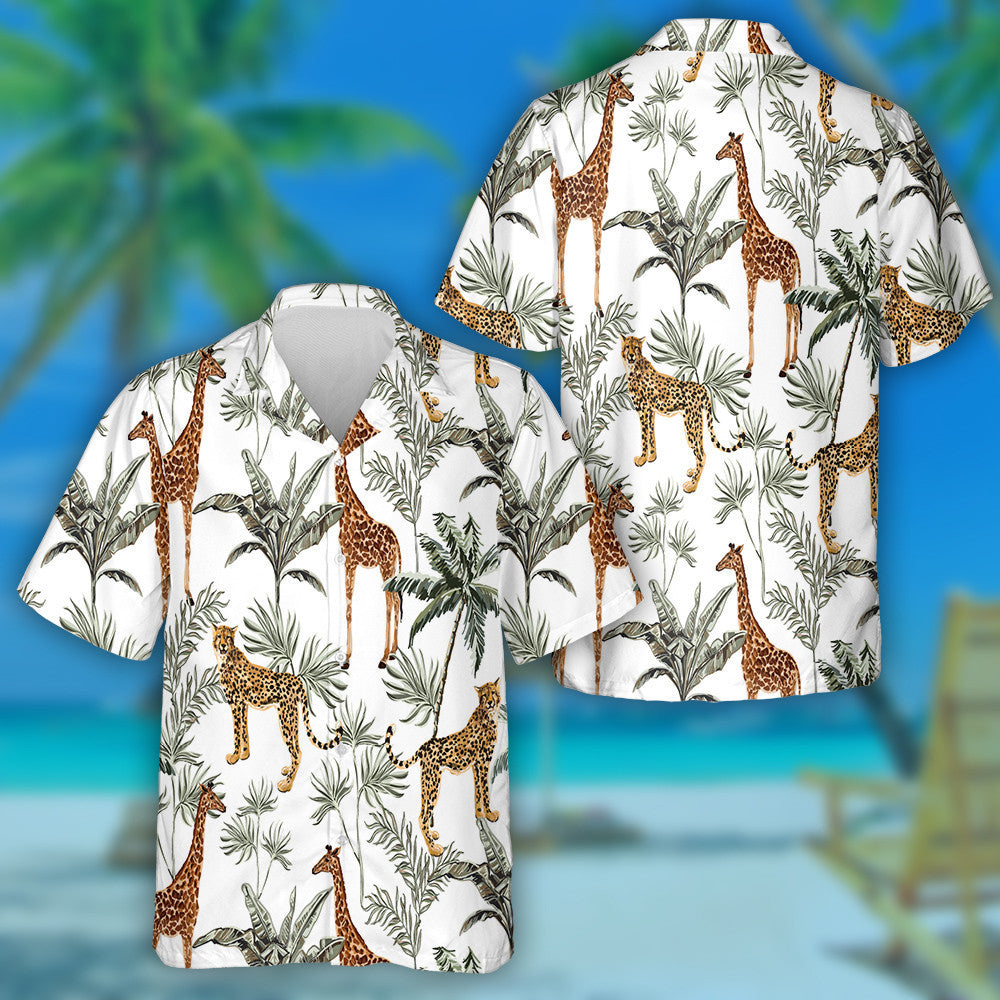 Jungle Palm Trópaiceach Álainn Le Sioráf agus Léine Haváí Tíogair, Bronntanas Léine Haváíais, Bronntanas Nollag