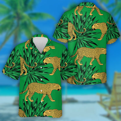 Wild African Leopard In Colorful Tropical Leaves Hawaiian Shirt, Hawaiian Shirt Gift, Christmas Gift