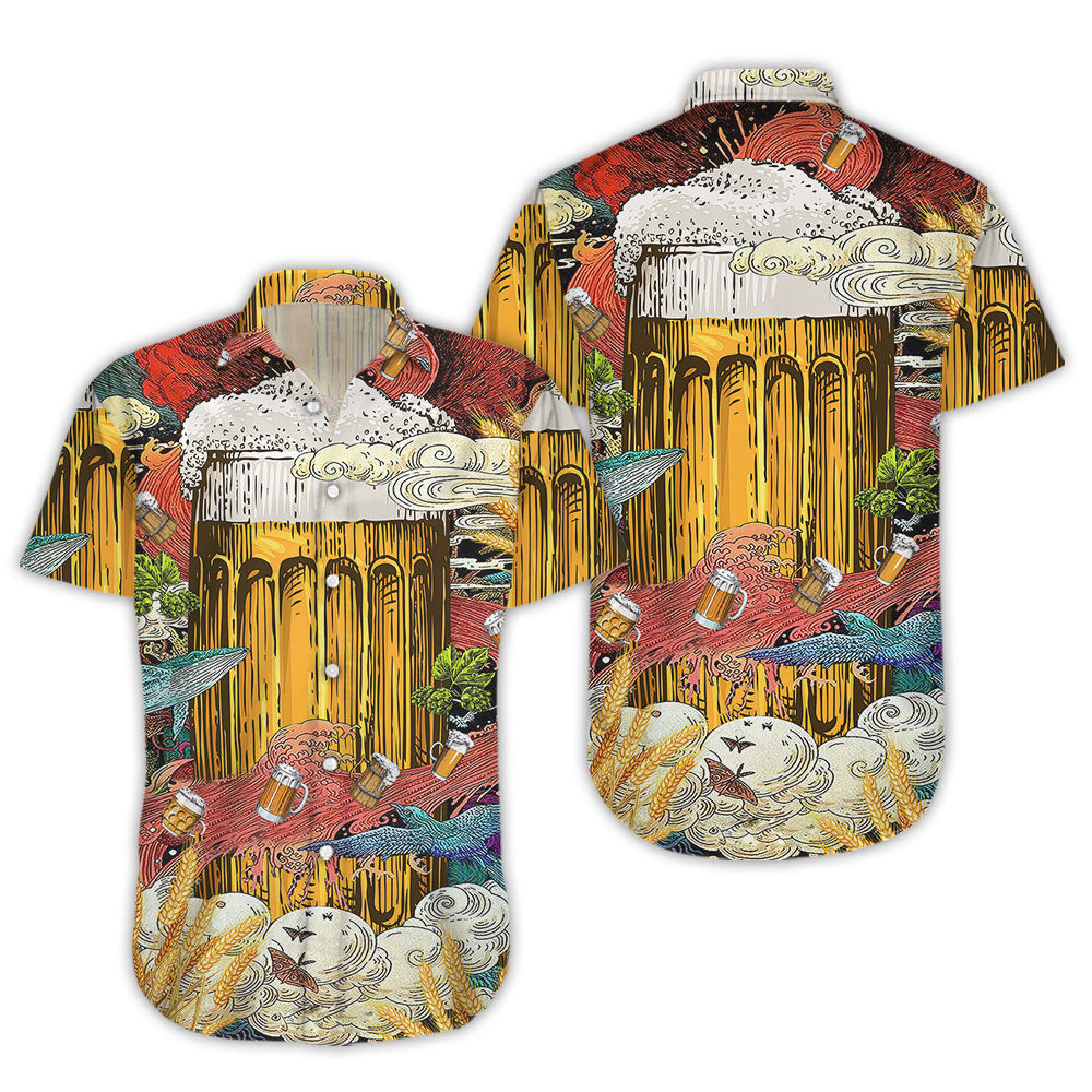 Beer Hawaiian Shirt - Beer Cup In Ocean Red Blue Hawaiian Aloha Hawaii Shirt - Hawaii Themed Gifts,Hawaiian Shirt Gift, Christmas Gift