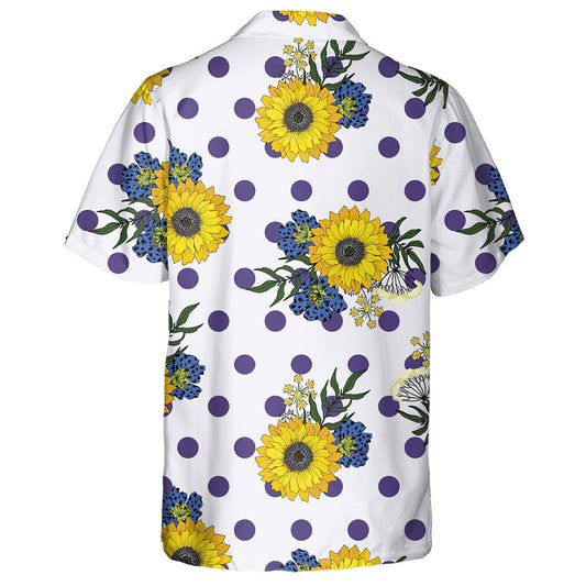 Violet Polka Dots Background With Hippie Sunflower Hawaiian Shirt, Hawaiian Shirt Gift, Christmas Gift