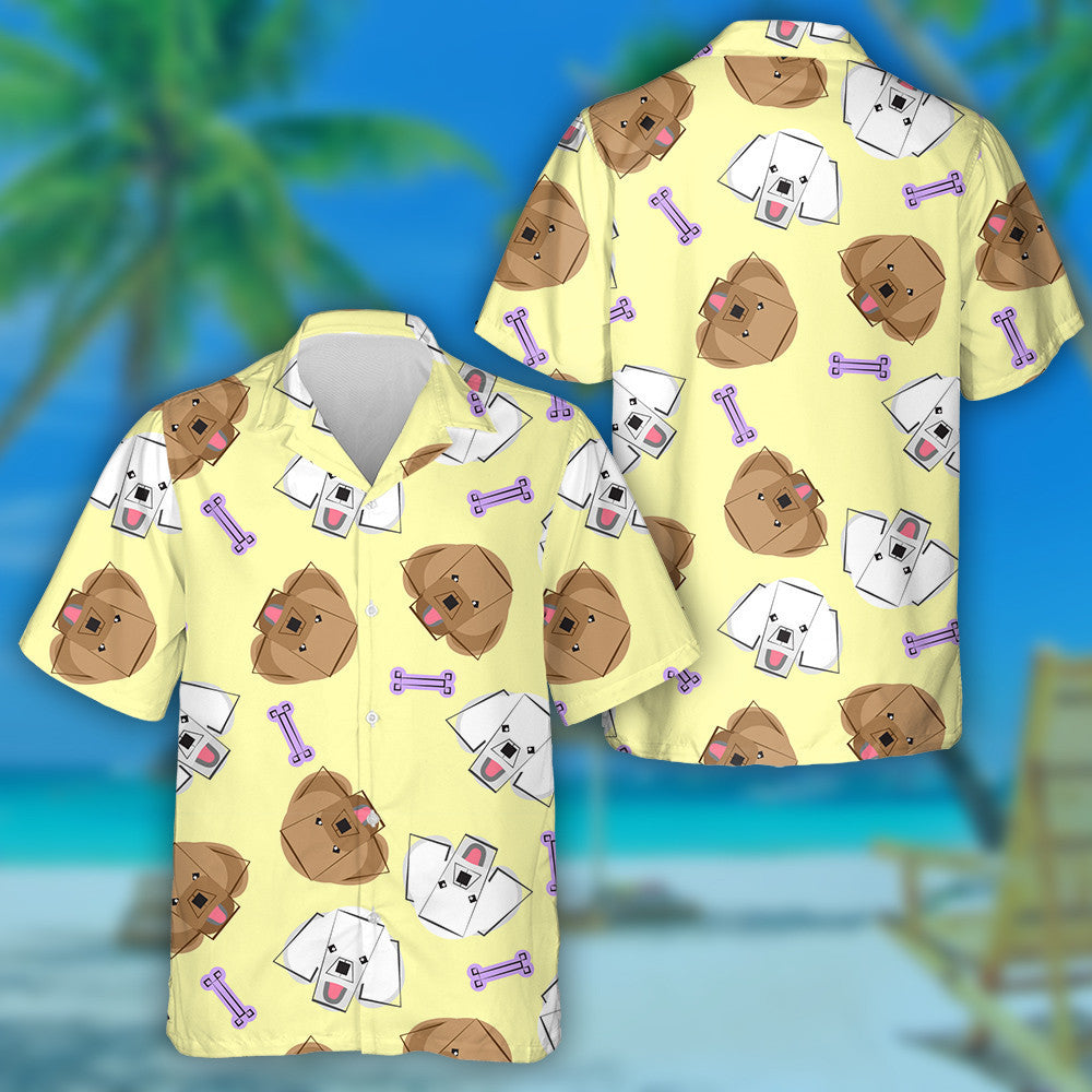 Cartoon Poodle Dog On Yellow Dog Icons Hawaiian Shirt, Hawaiian Shirt Gift, Christmas Gift