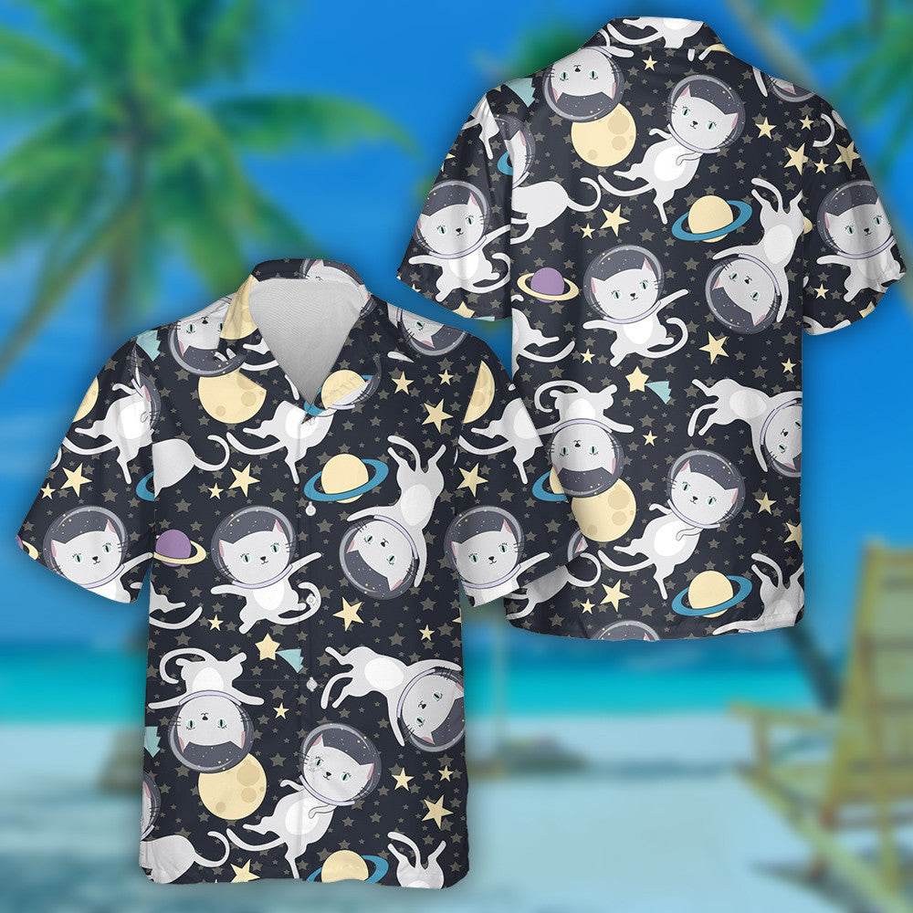 Fun Astronaut Cat In Space Cartoon Charters Hawaiian Shirt, Hawaiian Shirt Gift, Christmas Gift