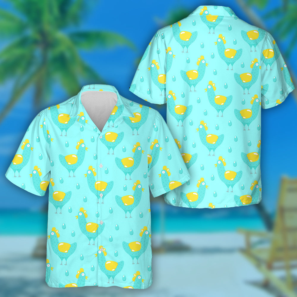 Egg And Cute Chicken With Big Eyes Hawaiian Shirt, Hawaiian Shirt Gift, Christmas Gift