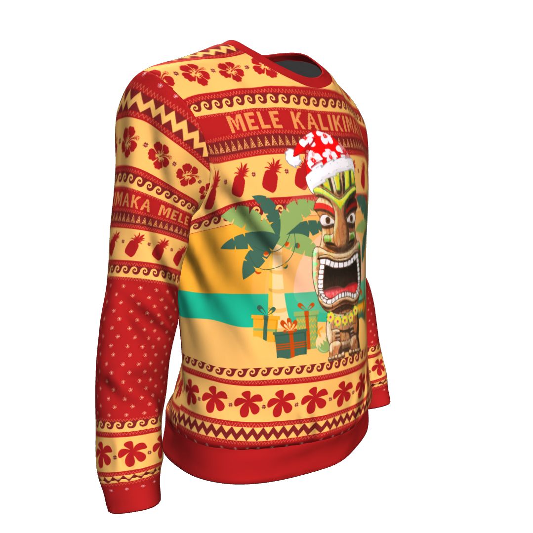 Hawaiian Tiki All - over Sweater - Mele Kalikimaka, Christmas Ugly Sweater, Christmas Gift, Gift Christmas 2024