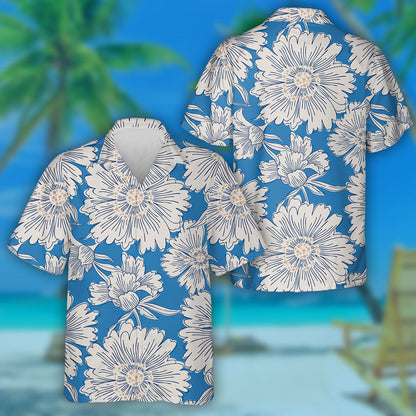 Bláthanna Gairdín Coimrithe Lámh-tharraingthe Dearadh Téama Gorm Léine Haváís, Bronntanas Léine Haváíais, Bronntanas Nollag