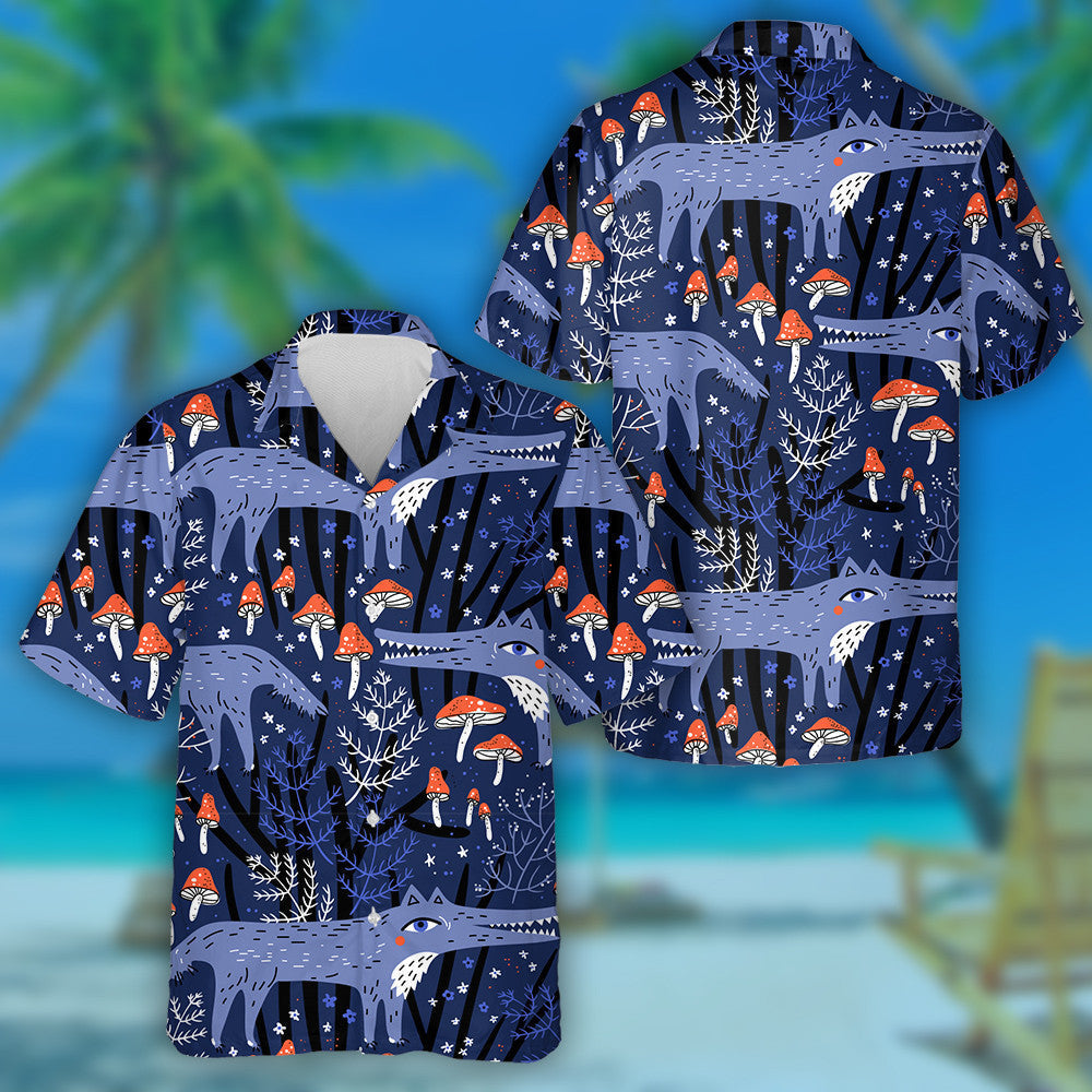 Funny Wolf In A Fairytale Forest Hawaiian Shirt,Hawaiian Shirt Gift, Christmas Gift