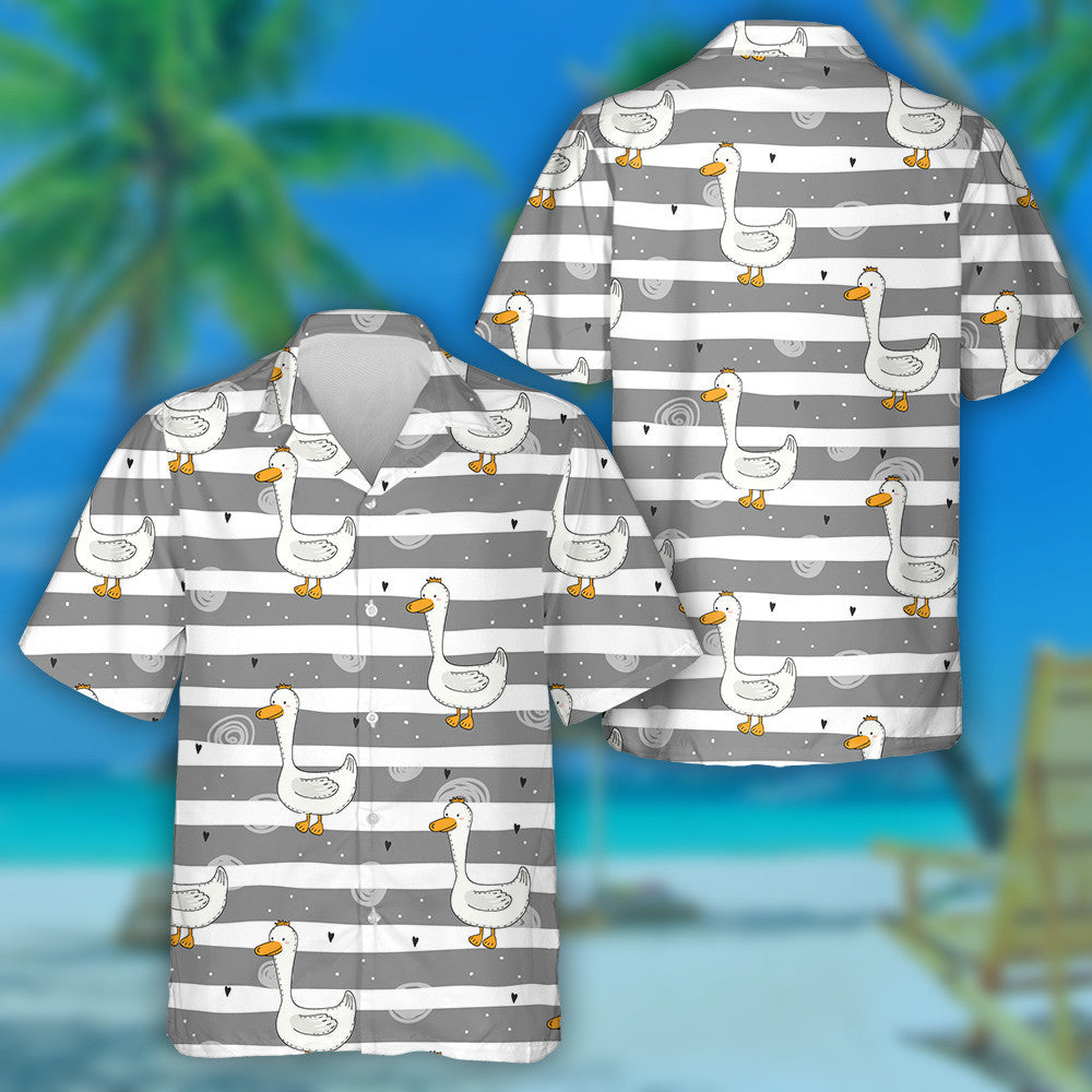 Hand Drawn Cute Duck On Grey Line Hawaiian Shirt, Hawaiian Shirt Gift, Christmas Gift