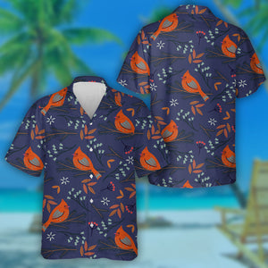 Winter Red Cardinal Bird And Flora Hawaiian Shirt, Hwaiian For Gift