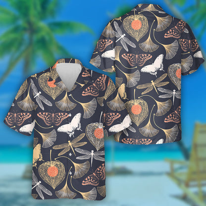 Spring Theme Abstract Butterfly With Ginkgo Leaves Hawaiian Shirt, Hawaiian Shirt Gift, Christmas Gift