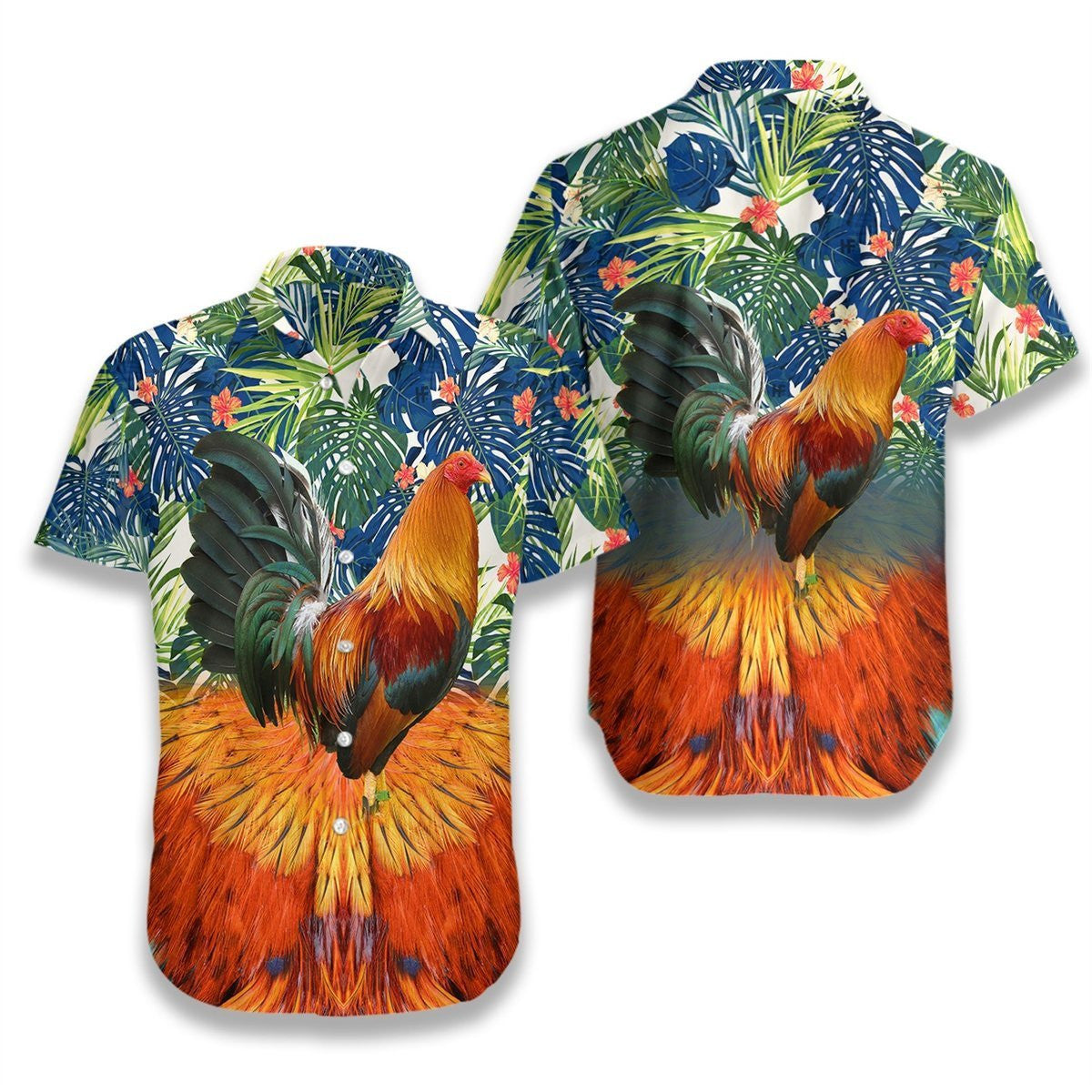Forest Rooster Artistic Background Design Hawaiian Shirt,Hawaiian Shirt Gift, Christmas Gift