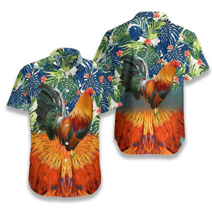 Forest Rooster Artistic Background Design Hawaiian Shirt,Hawaiian Shirt Gift, Christmas Gift