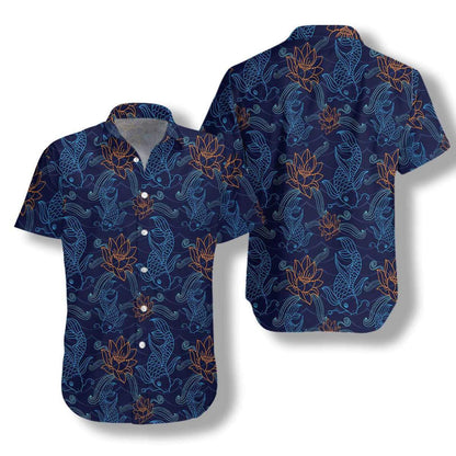 Koi Fish And Lotus Pattern Hawaiian Shirt, Hawaiian For Gift