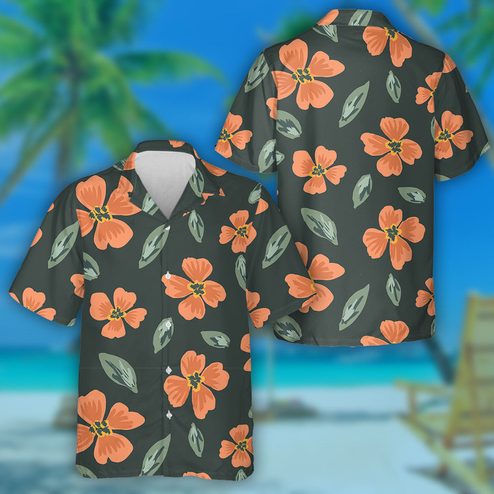 Bláth Oráiste Simplí Péinteáilte Agus Duilleoga Patrún Scaipthe Léine Haváís, Bronntanas Léine Haváís, Bronntanas Nollag