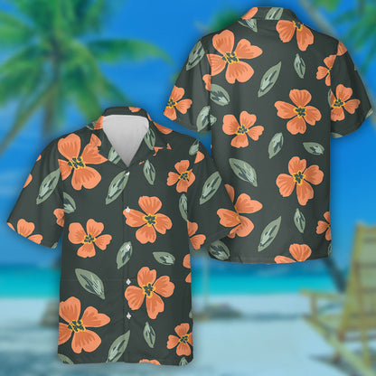 Bláth Oráiste Simplí Péinteáilte Agus Duilleoga Patrún Scaipthe Léine Haváís, Bronntanas Léine Haváís, Bronntanas Nollag