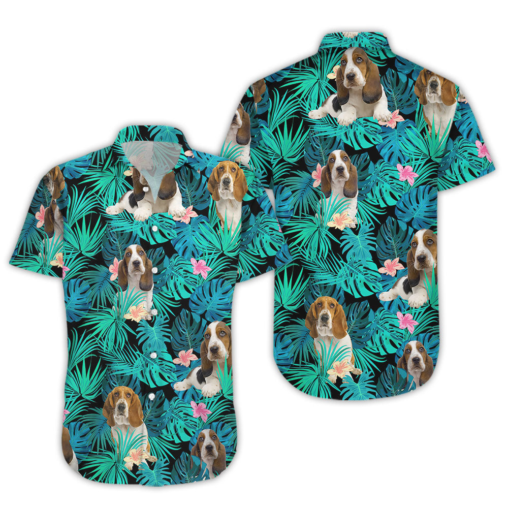 Basset Hound Hawaiian Shirt - Green Tropical Dog Hawaiian Shirt - Unique Gifts From Hawaii ,Hawaiian Shirt Gift, Christmas Gift