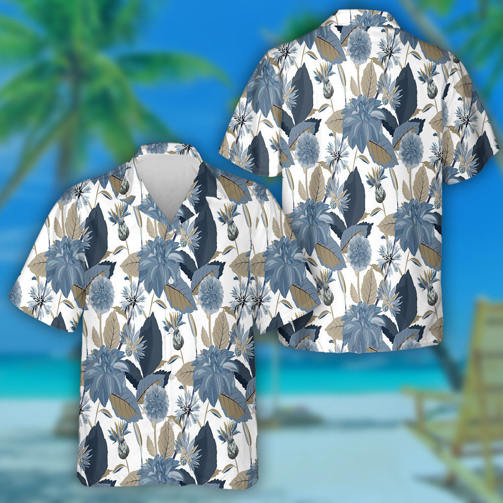 Patrún na mBláthanna Gorma Dahlias Thistles Bláthanna Agus Duilleoga Léine Haváís, Bronntanas Léine Haváís, Bronntanas Nollag