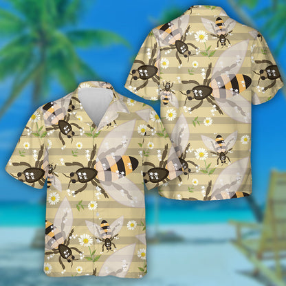 Natural Summer Bee Design With Chamomile Flowers Hawaiian Shirt, Hawaiian Shirt Gift, Christmas Gift
