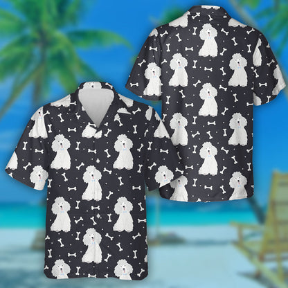 Poodles With Bones On Black Background Hawaiian Shirt,Hawaiian Shirt Gift, Christmas Gift