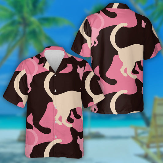 Cats Background With Silhouette Of Pets Hawaiian Shirt, Hawaiian For Gift