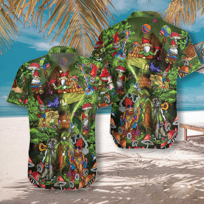 Gnome Hippie Ar Dhearadh Dark Green Léine Haváís, Bronntanas Léine Haváí, Bronntanas Nollag