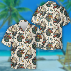 Wolf Head Old School Tattoo Art Hawaiian Shirt,Hawaiian Shirt Gift, Christmas Gift