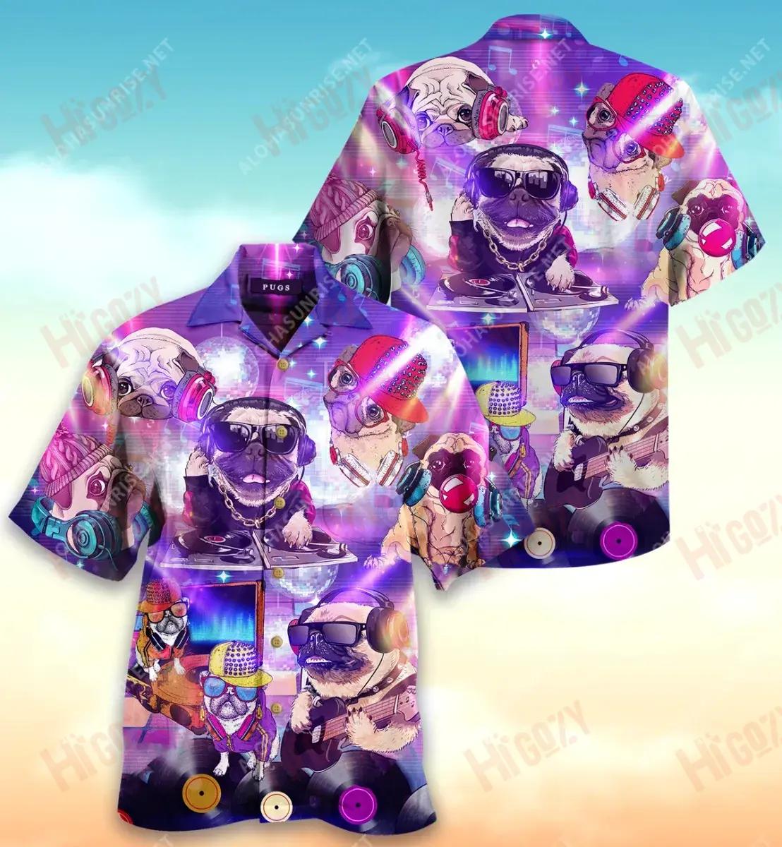 Feeling Music With Pugs Hawaiian Shirt Hobbies Short Sleeve Best Hawaiian Shirts Crazy Shirts Hawaii_Hawaiian Shirt Gift, Christmas Gift