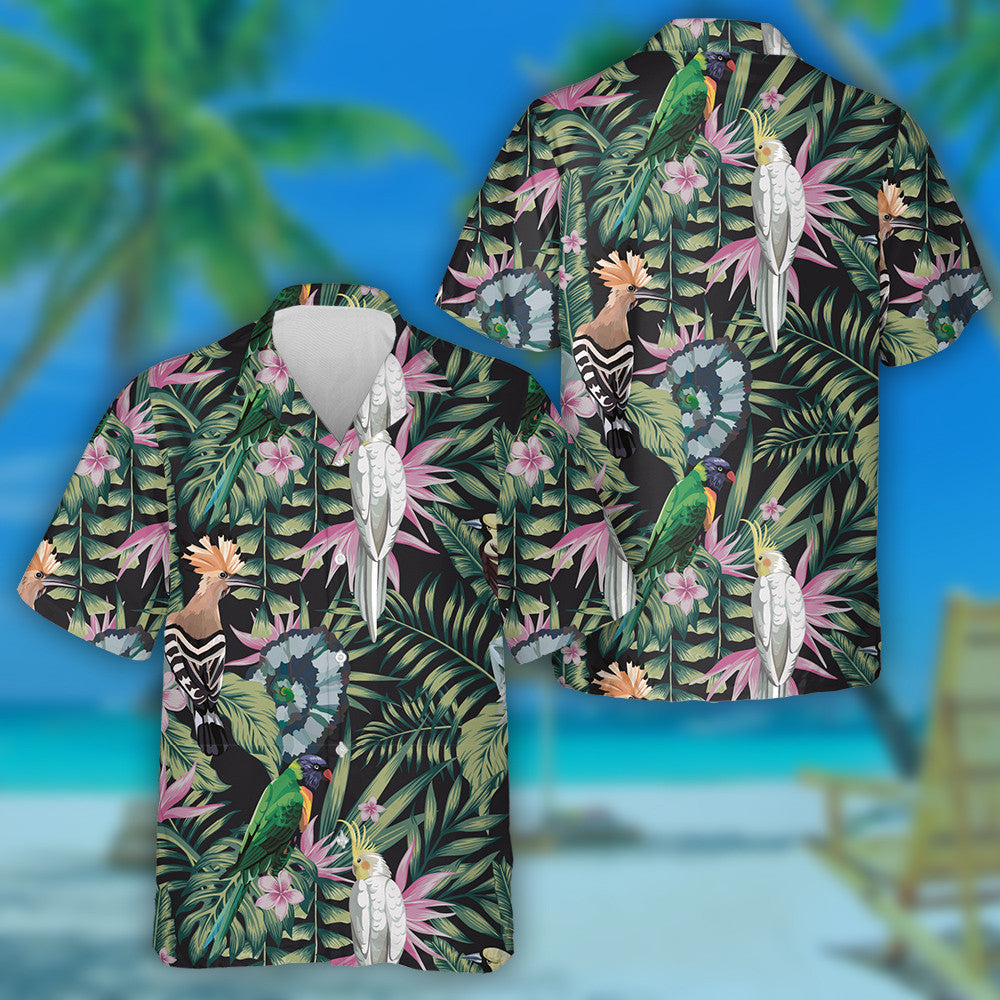 Birds Parrot Hoopoe And Plants Leaves Flowers Hawaiian Shirt, Hawaiian Shirt Gift, Christmas Gift