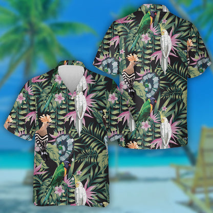 Birds Parrot Hoopoe And Plants Leaves Flowers Hawaiian Shirt, Hawaiian Shirt Gift, Christmas Gift