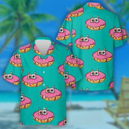 Cat gleoite Sa Donut Ar Léine Glas Haváís, Bronntanas Léine Haváí, Bronntanas Nollag