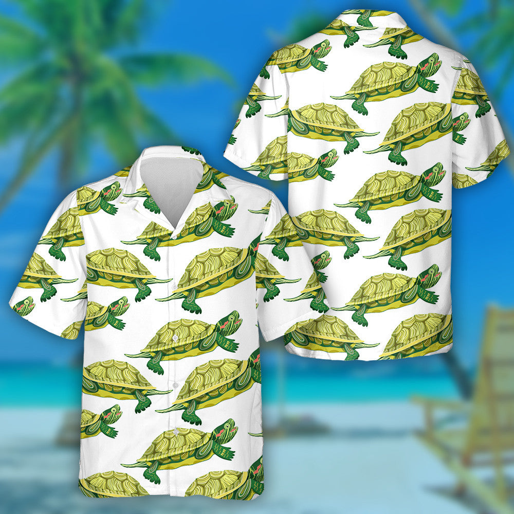 Pond Slider Turtle Couple Green A Smiling Hawaiian Shirt, Hawaiian Shirt Gift, Christmas Gift