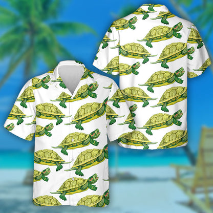 Pond Slider Turtle Couple Green A Smiling Hawaiian Shirt, Hawaiian Shirt Gift, Christmas Gift