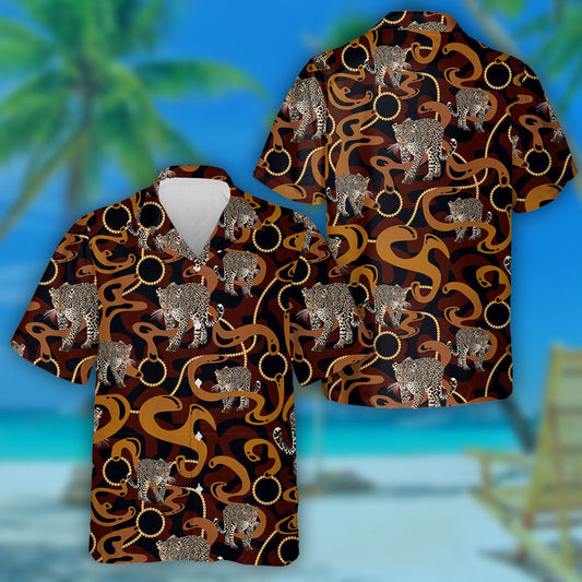 Leopard Walking With Gold Accessories Chains Hawaiian Shirt, Hawaiian For Gift