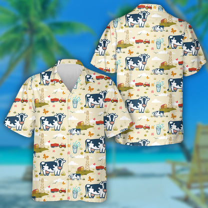Hand Draw Cows On A Farm Background Hawaiian Shirt, Hawaiian Shirt Gift, Christmas Gift