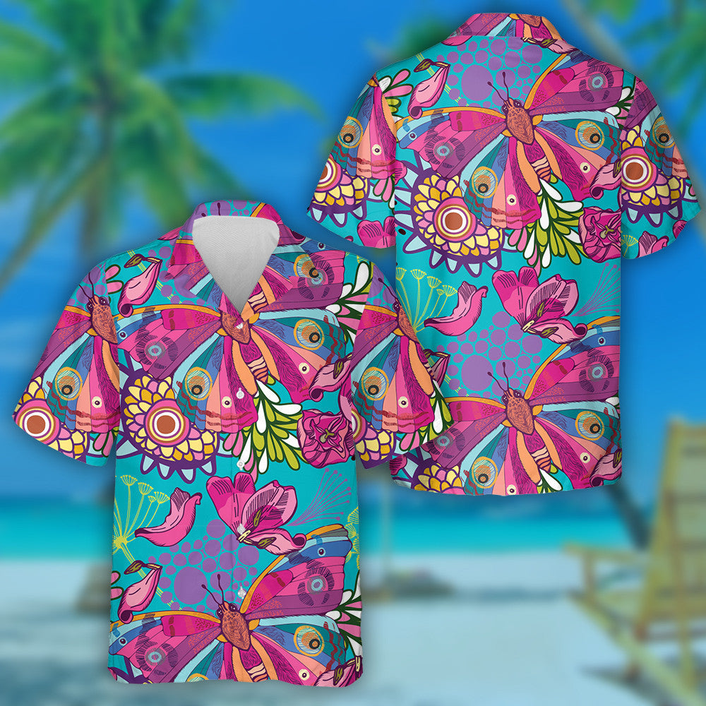 Téama Mystical Bright Samhradh Féileacáin Agus Bláthanna Léine Haváís, Bronntanas Léine Haváís, Bronntanas Nollag