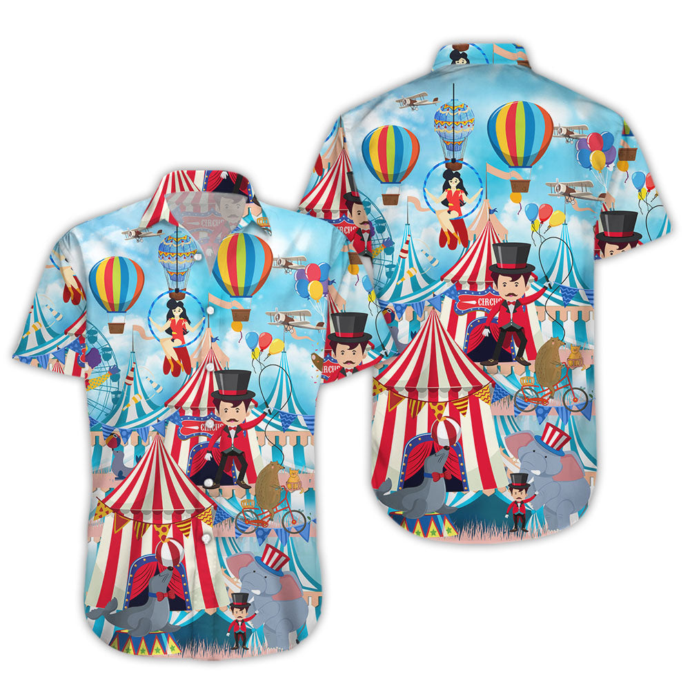 Circus Elephants Unisex Short Sleeve Shirt Vacation Tropical Shirts Best Hawaiian Shirts Hawaiian Shirts For Men_Hawaiian Shirt Gift, Christmas Gift